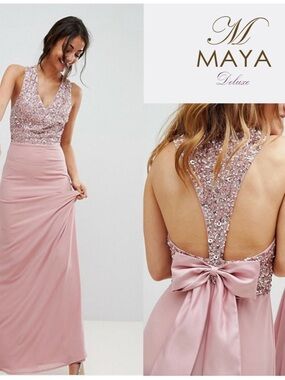 Maya Blush Pink Sequin Maxi Dress with Bow Back
